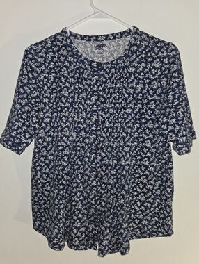 Lands' End Floral Pintuck Short Sleeve Top-Small